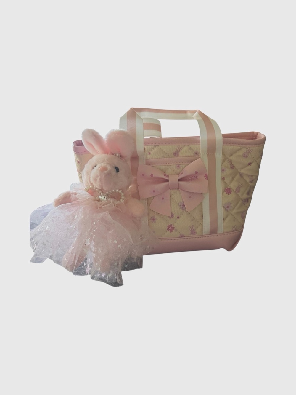 NWT-Under One Sky Pink and Cream Quilted Bunny Tote with Bow